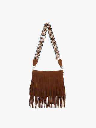 Sadie Suede Fringe Crossbody - Dark Brown