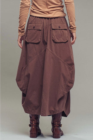 Balloon Hem Drawstring Maxi Skirt - Brown