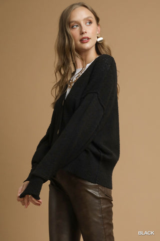 Button Front Knit Cardigan - Black