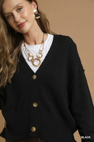 Button Front Knit Cardigan - Black