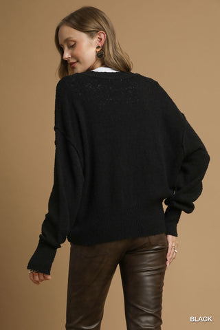 Button Front Knit Cardigan - Black