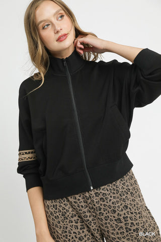 LuxeKnit Collared Crop with Zipper - Black