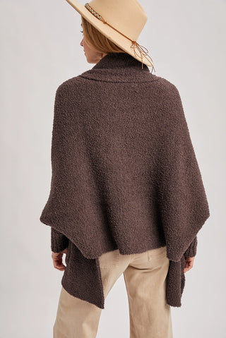 Open Front Boucle Knit Cardigan -Espresso