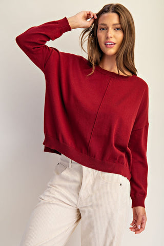 Center Seam Knit Sweater - Merlot