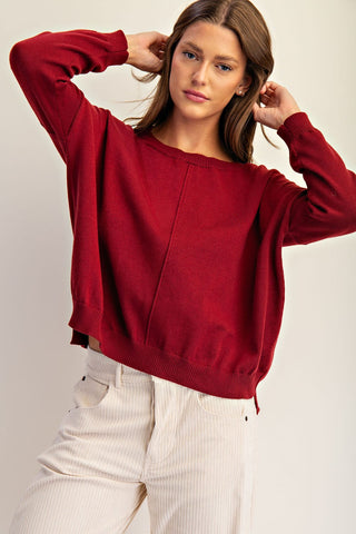 Center Seam Knit Sweater - Merlot