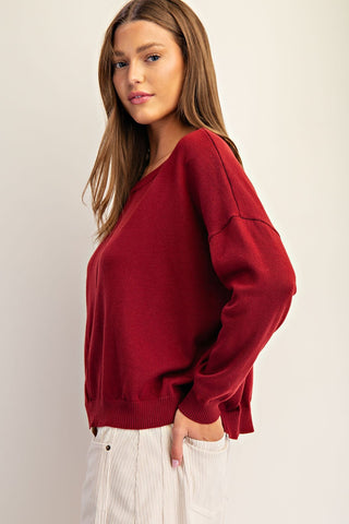 Center Seam Knit Sweater - Merlot
