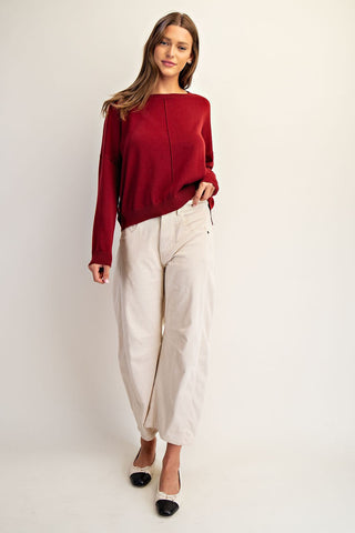 Center Seam Knit Sweater - Merlot
