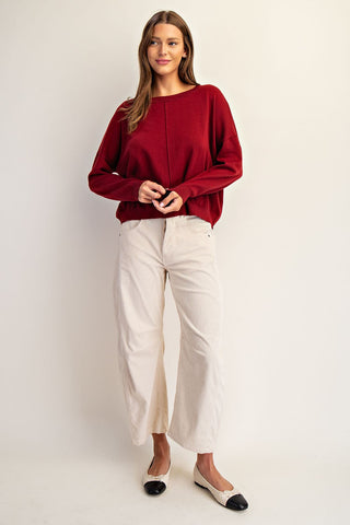 Center Seam Knit Sweater - Merlot