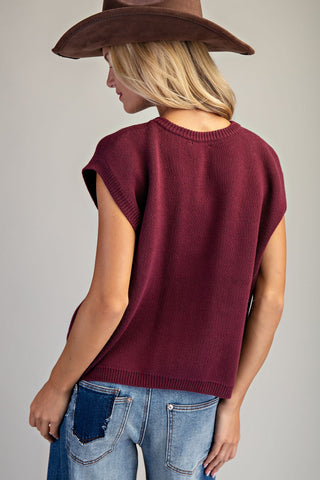 Western Graphic Cap Sleeve Sweater - Wine