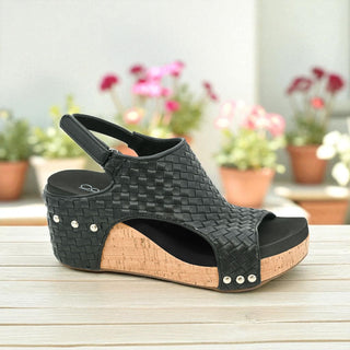 Carley Black Woven Wedge Sandal