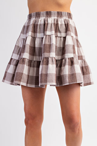 Plaid Tiered Mini Skirt - Mocha