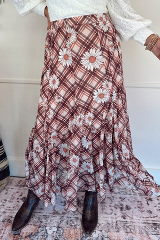 Printed Nylon Mesh Swing Maxi Skirt - Brown Combo