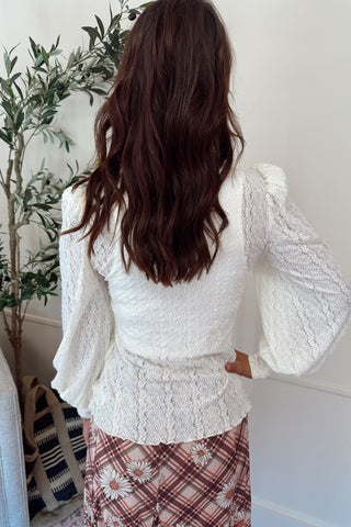 Textured Lace Fitted Top - Ivory