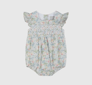 Pink Floral Print Smocked Romper