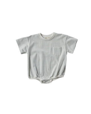 Pocket Bubble Romper Blue/White Stripes
