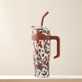 Wide Wyoming Tumbler - Brown and White with Tooling
