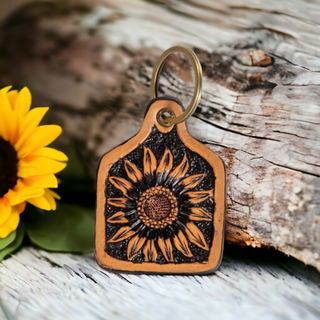 Glorious Sunflower Hand-Tooled Key Fob