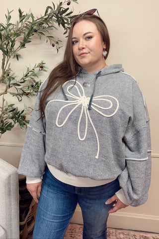 Bow Embroidery Pullover Hoodie - Black