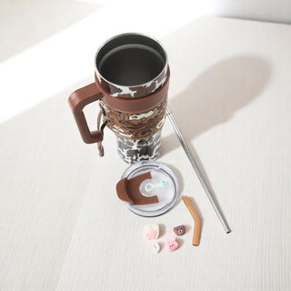 Wide Wyoming Tumbler - Brown and White with Tooling