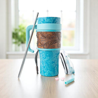 Wide Wyoming Tumbler - Blue with Tooling