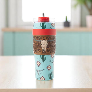 Wide Wyoming Tumbler - Sea Blue with Tooling