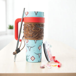 Wide Wyoming Tumbler - Sea Blue with Tooling
