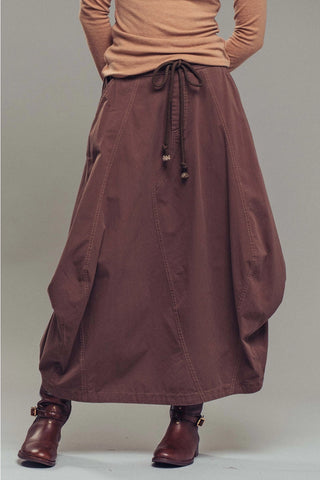 Balloon Hem Drawstring Maxi Skirt - Brown
