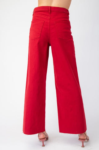 Soft Stretch High Waisted Twill Pants - Red Velvet