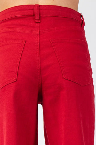 Red pants with a plain background