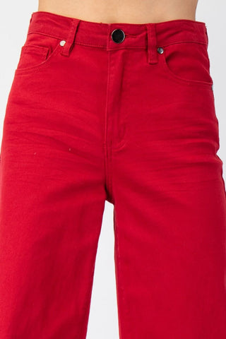 Soft Stretch High Waisted Twill Pants - Red Velvet