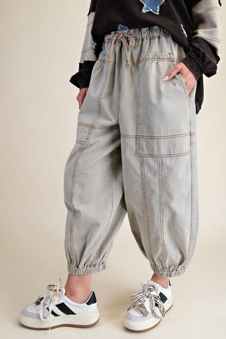 Stone Wash Twill Joggers - Sage Grey
