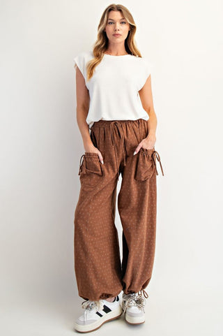 Texture Woven Mineral Washed Pants - Camel