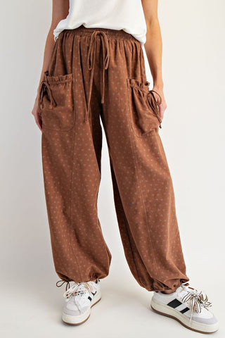 Texture Woven Mineral Washed Pants - Camel
