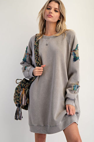 Star Patch Terry Dress - Ash