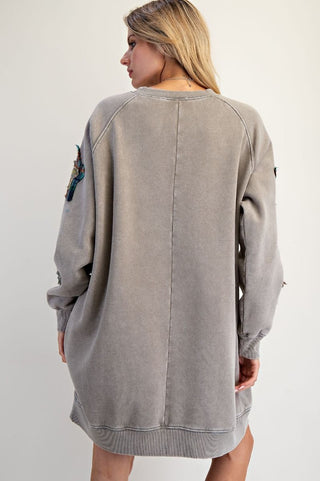 Star Patch Terry Dress - Ash
