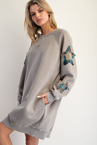 Star Patch Terry Dress - Ash