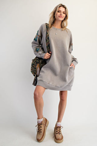 Star Patch Terry Dress - Ash