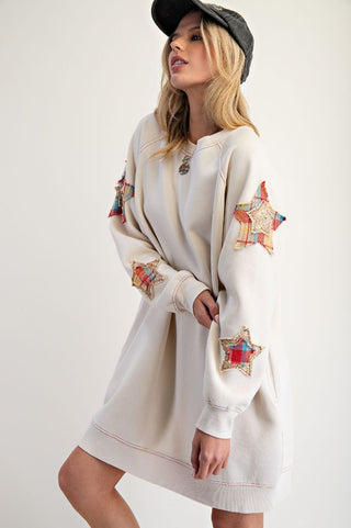 Star Patch Terry Dress - Ecru