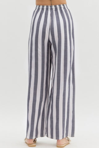 Stripe Print Wide Leg Pants - Black