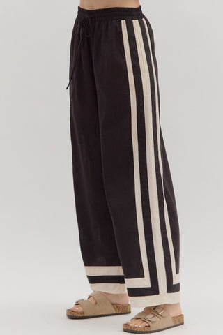 Accent Stripe Border Wide Leg Pant - Black