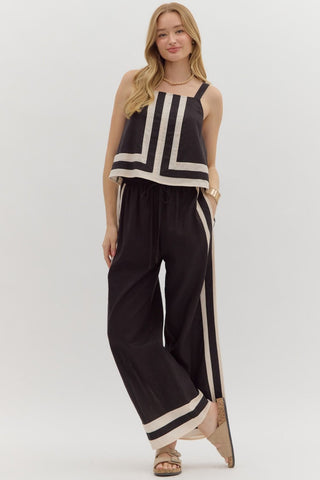 Accent Stripe Border Wide Leg Pant - Black
