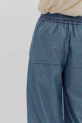High-Waist Pintuck Pants - Light Denim