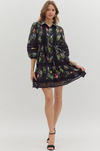 Puff Sleeve Ruffle Hem Floral Dress