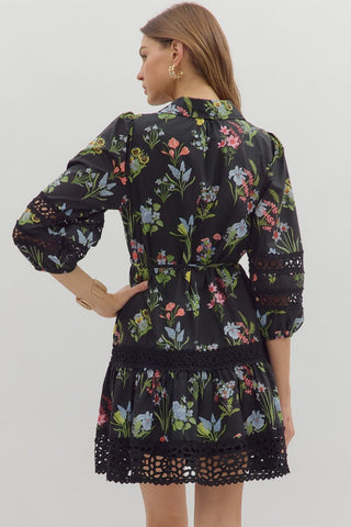 Puff Sleeve Ruffle Hem Floral Dress