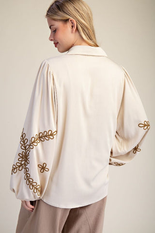 Embroidery Detailing Button Down Shirt - Khaki