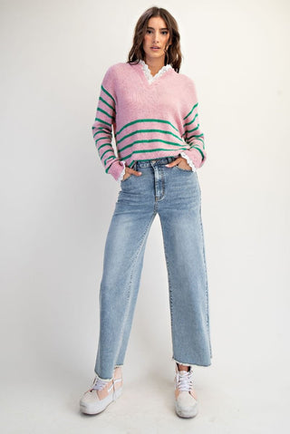 Stripe Pattern Sweater - Cotton Pink