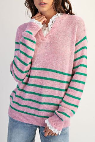 Stripe Pattern Sweater - Cotton Pink