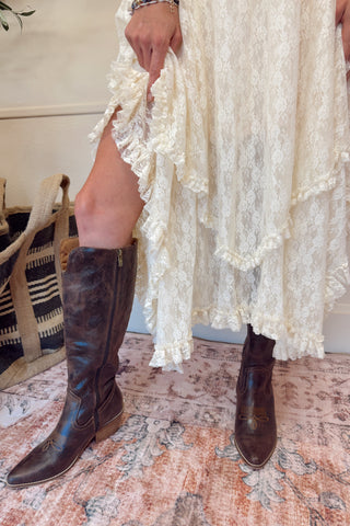 Lace Tier Midi Skirt - Ecru