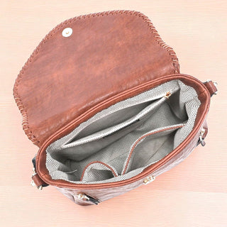 Lorelei Double Zip Whipstitch Trim Crossbody - Lt. Brown
