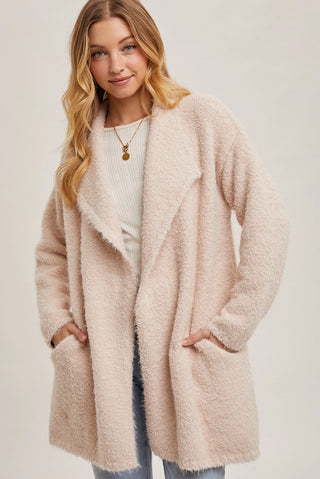 Fuzzy Drape Cardigan - Oatmeal